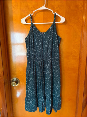 Women's Dark Green Tank Top Polka Dot Dress M